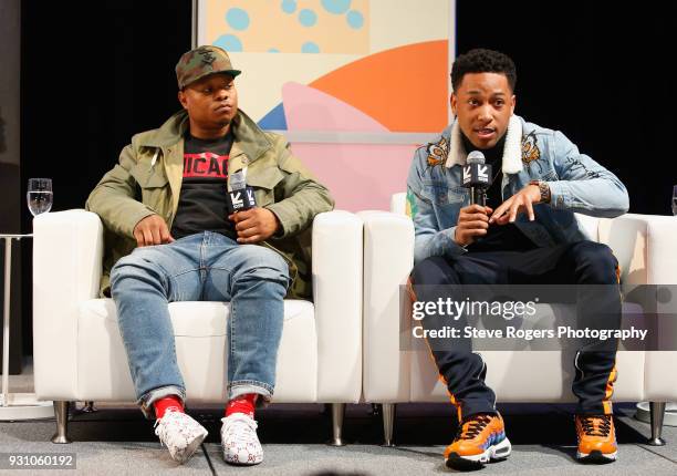 Jason Mitchell and Jacob Latimore speak onstage at Featured Session: The Chi during SXSW at Austin Convention Center on March 12, 2018 in Austin,...