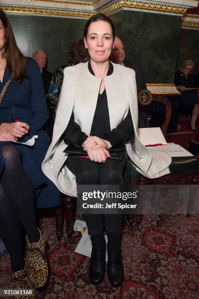 Olivia Colman attends Suzannah' Fashion Show in aid of Mencap at Goldsmiths' Hall on March 12, 2018 in London, England.