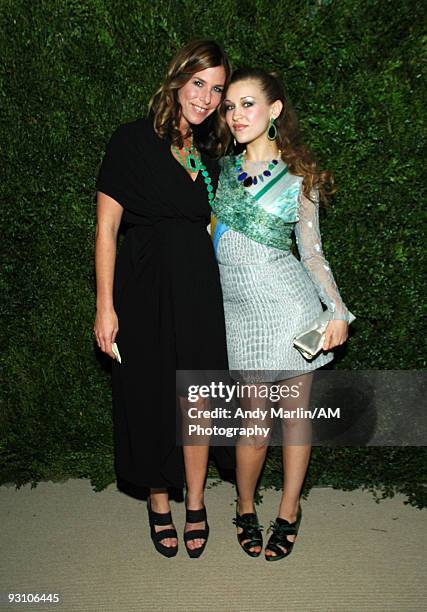 Jewelry designer Irene Neuwirth and friend pose for a photo at the CFDA/Vogue Fashion Fund Awards at Skylight Studio on November 16, 2009 in New York...