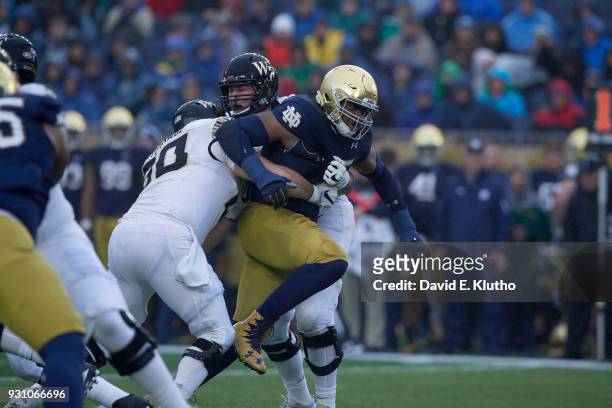 Notre Dame Jonathan Bonner in action vs Wake Forest Patrick Osterhage at Notre Dame Stadium. South Bend, IN 11/4/2017 CREDIT: David E. Klutho