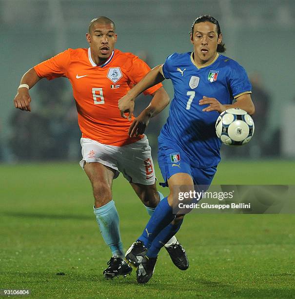 Nigel de Jong of Holland and Mauro German Camoranesi of Italy in action during the International Friendly Match between Italy and Holland at...