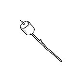 Marshmallow on stick hand drawn sketch icon