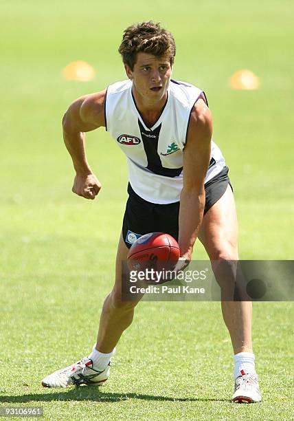 Alex Silvagni of the Casey Scorpions Football Club trains with the Dockers during a Fremantle Dockers AFL training session at Fremantle Oval on...