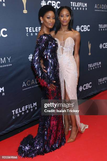 Olunike Adeliyi and Alesha Bailey arrive at the 2018 Canadian Screen Awards at the Sony Centre for the Performing Arts on March 11, 2018 in Toronto,...