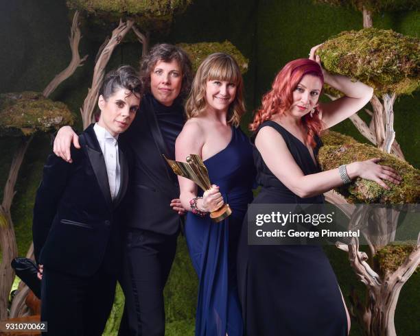 Meredith MacNeill, Carolyn Taylor, Jennifer Whalen and Aurora Browne pose in the 2018 Canadian Screen Awards Broadcast Gala - Portrait Studio at Sony...