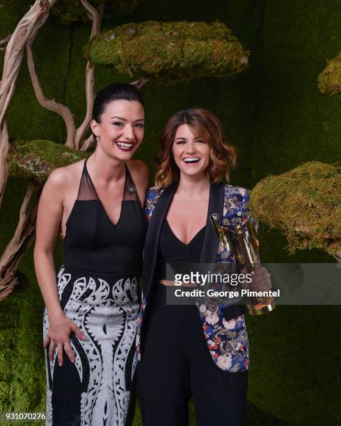 Natasha Negovanlis and Elise Bauman pose in the 2018 Canadian Screen Awards Broadcast Gala - Portrait Studio at Sony Centre for the Performing Arts...