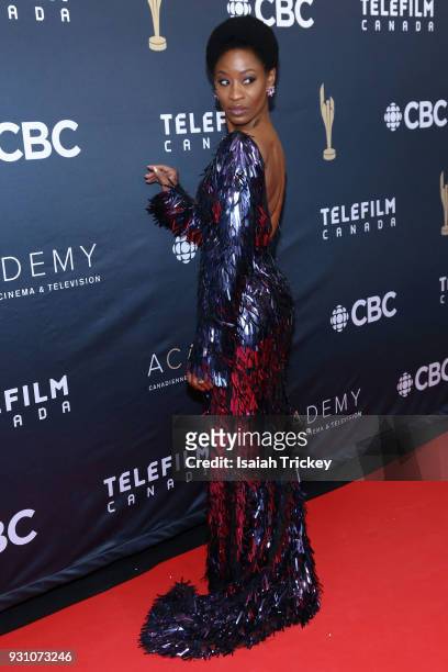 Olunike Adeliyi arrives at the 2018 Canadian Screen Awards at the Sony Centre for the Performing Arts on March 11, 2018 in Toronto, Canada.