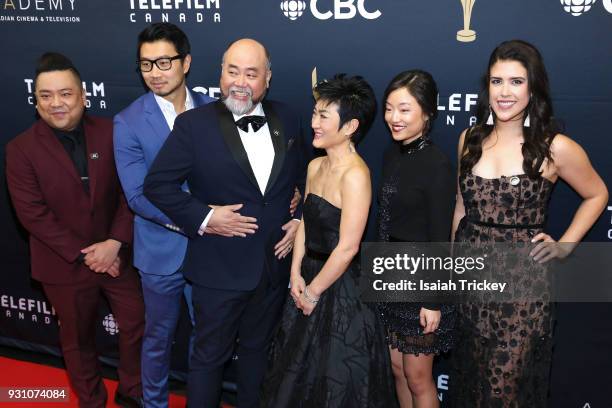 Simu Liu, Andrew Phung, Paul Sun-Hyung Lee, Jean Yoon, Andrea Bang and Nicole Power arrive at the 2018 Canadian Screen Awards at the Sony Centre for...