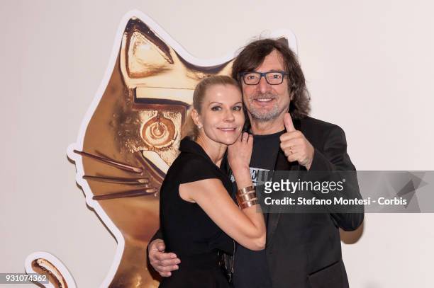 Claudio Cecchetto italian record producer and talent scout with his wife Maria Paola Danna during to submit "Telegatto" Italian television award...