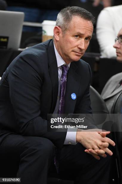 Assistant coach Bill Grier of the Colorado Buffaloes looks on during a first-round game of the Pac-12 basketball tournament against the Arizona State...