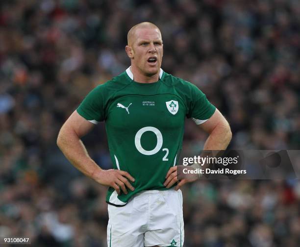 Paul O'Connell of Ireland looks on during the rugby union international match between Ireland and Australia at Croke Park on November 15, 2009 in...