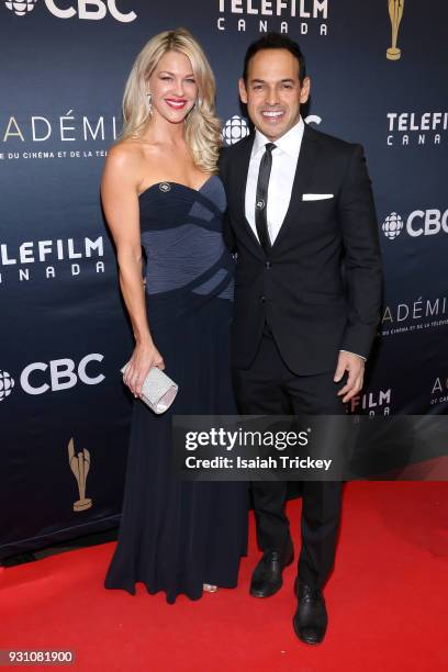 Shelby Fenner and Shaun Majumder arrive at the 2018 Canadian Screen Awards at the Sony Centre for the Performing Arts on March 11, 2018 in Toronto,...