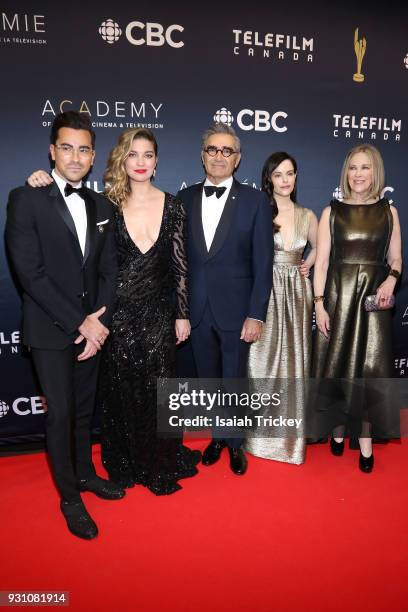 Dan Levy, Annie Murphy, Eugene Levy, Emily Hampshire and Catherine O'Hara arrive at the 2018 Canadian Screen Awards at the Sony Centre for the...