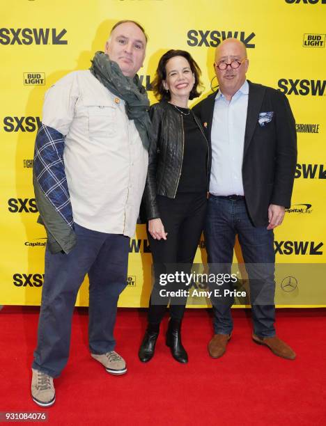 Chef Jose Andres, Dana Cowin and Andrew Zimmern attend Changing the World Through Food during SXSW at Austin Convention Center on March 12, 2018 in...