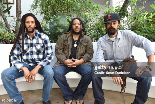 Musicians Julian Marley, Stephen Marley and Damian Marley attend the press conference for the upcoming KAYA FEST at Sunset Marquis Hotel & Villas on...