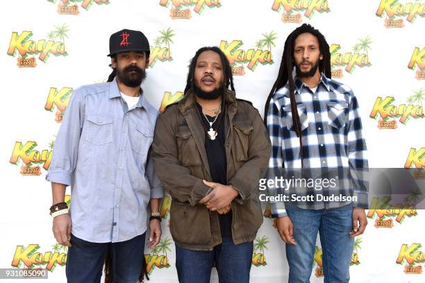 Musicians Damian Marley, Stephen Marley and Julian Marley attend the press conference for the upcoming KAYA FEST at Sunset Marquis Hotel & Villas on...