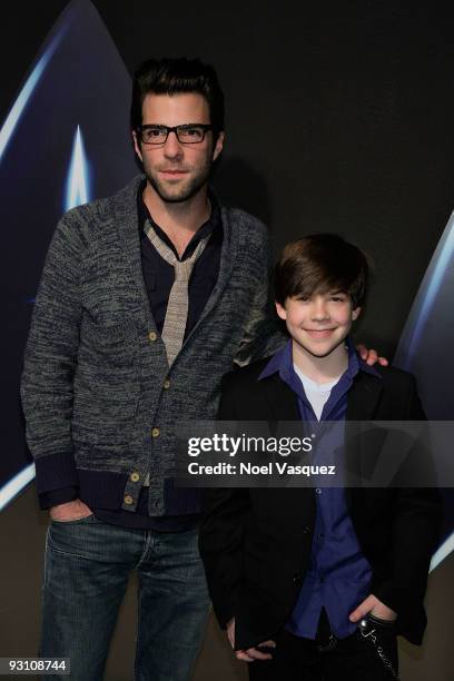 Zachary Quinto and Jacob Kogan attend the "Star Trek" DVD and Blu-Ray release party at the Griffith Observatory on November 16, 2009 in Los Angeles,...