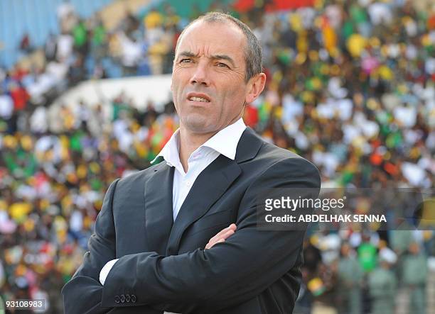 Cameroon's coach Paul le Guen watches during the FIFA 2010 World Cup play off football match between Cameroon and Morocco in Fes on November 14,...