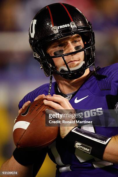 Quarterback Andy Dalton of the TCU Horned Frogs at Amon G. Carter Stadium on November 14, 2009 in Fort Worth, Texas.