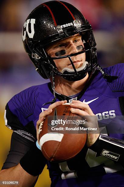 Quarterback Andy Dalton of the TCU Horned Frogs at Amon G. Carter Stadium on November 14, 2009 in Fort Worth, Texas.