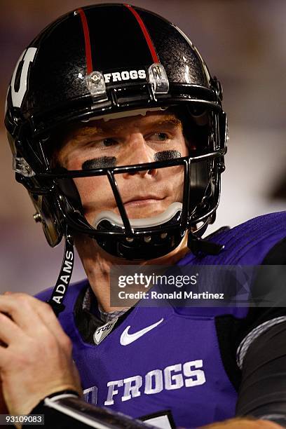 Quarterback Andy Dalton of the TCU Horned Frogs at Amon G. Carter Stadium on November 14, 2009 in Fort Worth, Texas.