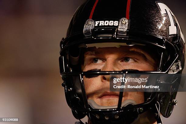 Quarterback Andy Dalton of the TCU Horned Frogs at Amon G. Carter Stadium on November 14, 2009 in Fort Worth, Texas.