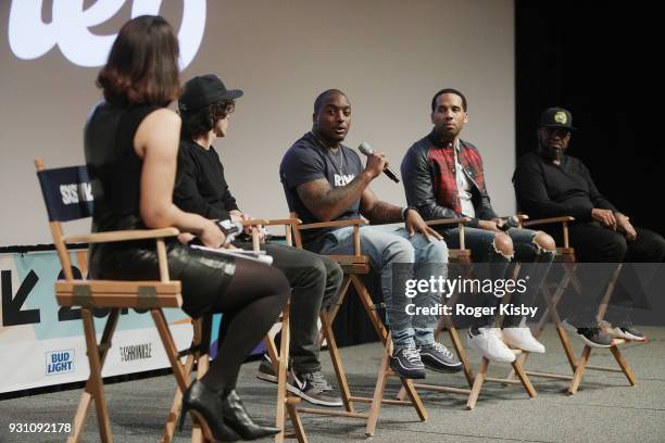 Cleveland Browns running back Duke Johnson speaks at the panel for "Warriors of Liberty City" which had its world premiere screening at The Vimeo...