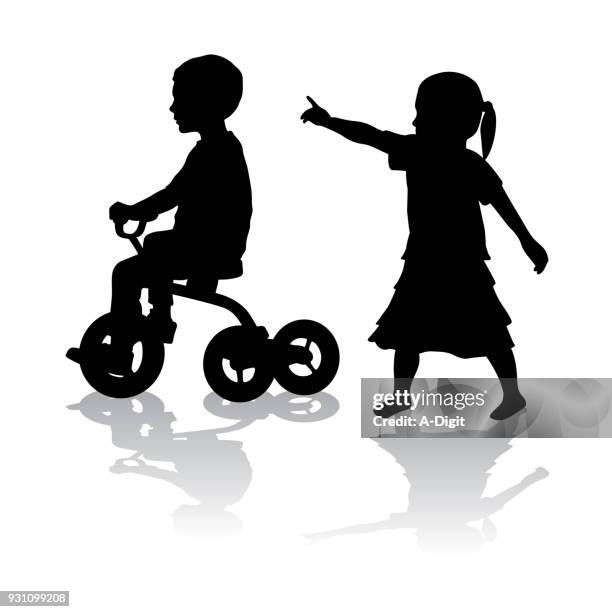 children and tricycles - tricycle stock illustrations