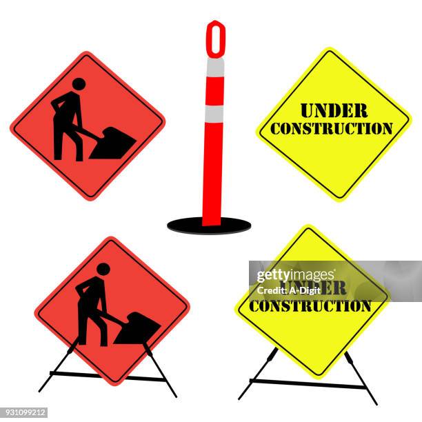 construction elements - men at work sign stock illustrations