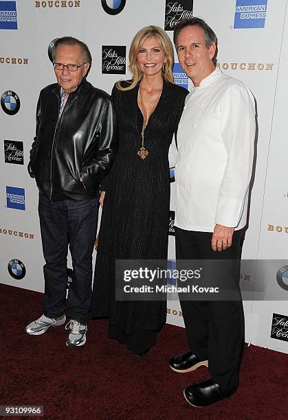 Larry King, Shawn King, and Chef Thomas Keller attend the restaurant grand opening party for Bouchon on November 16, 2009 in Beverly Hills,...