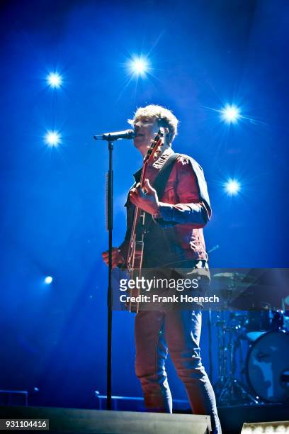 Singer Samu Haber of the Finnish band Sunrise Avenue performs live on stage during a concert at the Mercedes-Benz Arena on March 12, 2018 in Berlin,...