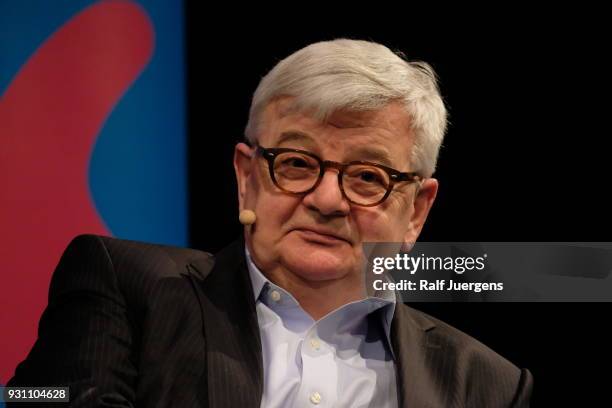 Joschka Fischer presents his new book "Der Abstieg des Westens" at the lit.cologne on March 12, 2018 in Cologne, Germany.