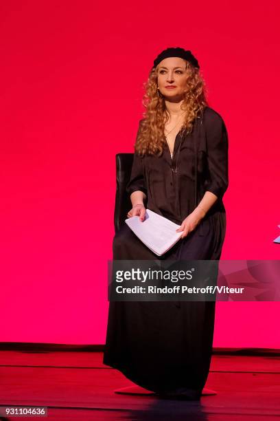 Actress Christelle Chollet performs "Les Monologues du Vagin" during 'Paroles Citoyennes, 10 shows to wonder about the society' at Le Comedia on...