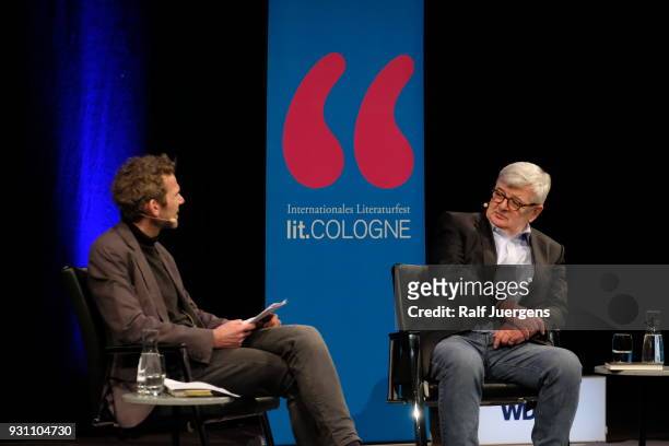 Joschka Fischer presents his new book "Der Abstieg des Westens" at the lit.cologne on March 12, 2018 in Cologne, Germany.