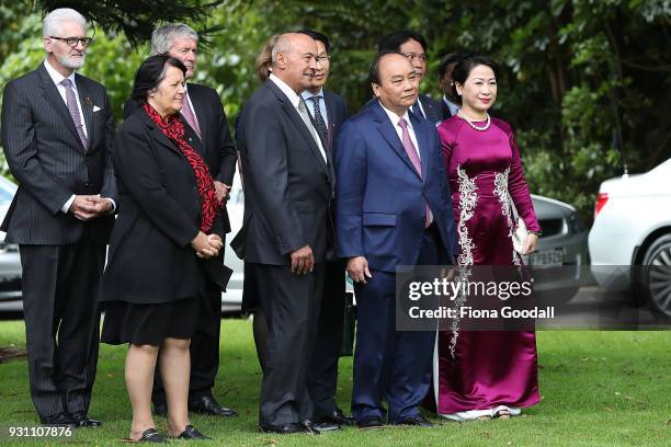 Nguyen Xuan Phuc, Prime Minister of Vietnam and his wife Madame Tran Thi Nguyet Thu are welcomes at Government House on March 13, 2018 in Auckland,...