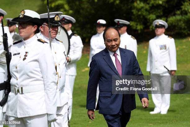 Nguyen Xuan Phuc, Prime Minister of Vietnam is welcomed at Government House on March 13, 2018 in Auckland, New Zealand. The president is on a two-day...