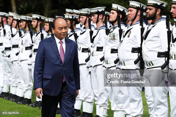 Nguyen Xuan Phuc, Prime Minister of Vietnam is welcomed at Government House on March 13, 2018 in Auckland, New Zealand. The president is on a two-day...