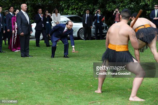 Nguyen Xuan Phuc, Prime Minister of Vietnam is welcomed at Government House on March 13, 2018 in Auckland, New Zealand. The president is on a two-day...