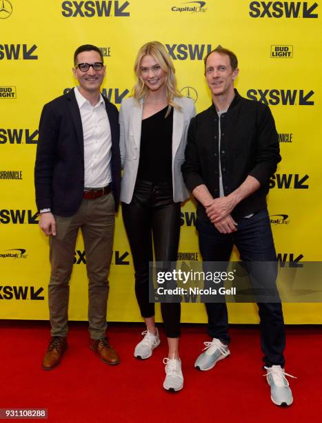 S Guy Raz, Karlie Kloss and Adidas Head of Global Brands Eric Liedtke attend Create the World You Want to Live In during SXSW at Austin Convention...