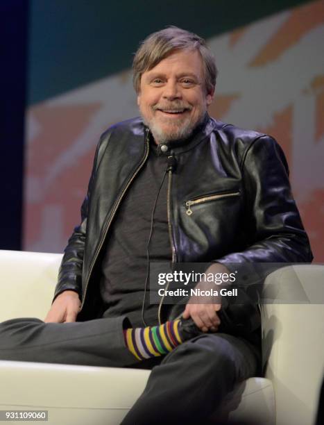 Mark Hamill speaks onstage at the Journey to Star Wars panel during SXSW at Austin Convention Center on March 12, 2018 in Austin, Texas.