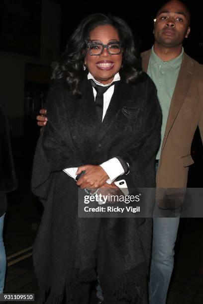 Oprah Winfrey seen on a night out at Chiltern Firehouse after appearing on The One Show on March 12, 2018 in London, England.