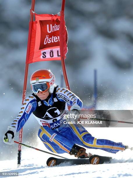 Sweden's Maria Pietilae-Holmner competes in the women's giant slalom during Alpine skiing FIS World cup at Rettenbach glacier in Soelden on October...