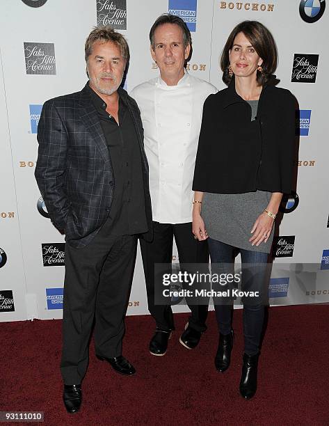 Actor Don Johnson with wife Kelley Phleger and chef Thomas Keller attend the restaurant grand opening party at Bouchon on November 16, 2009 in...