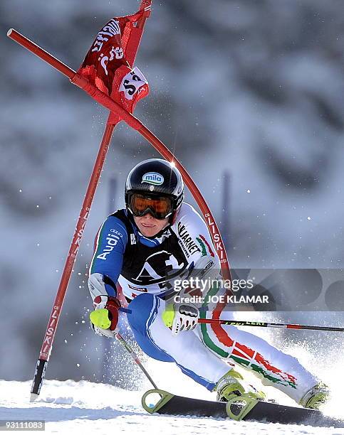 Italy's Denise Karbon competes in the women's giant slalom during the alpine skiing FIS World cup at Rettenbach glacier in Soelden on October 24,...