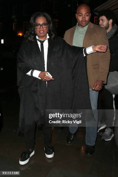 Oprah Winfrey seen on a night out at Chiltern Firehouse after appearing on The One Show on March 12, 2018 in London, England.