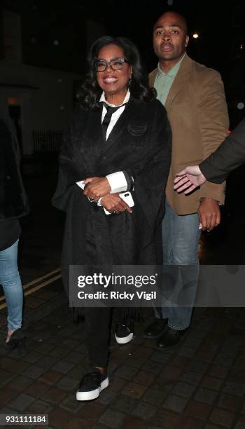 Oprah Winfrey seen on a night out at Chiltern Firehouse after appearing on The One Show on March 12, 2018 in London, England.