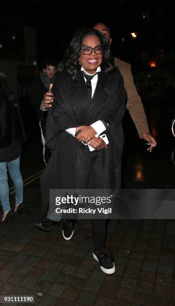 Oprah Winfrey seen on a night out at Chiltern Firehouse after appearing on The One Show on March 12, 2018 in London, England.