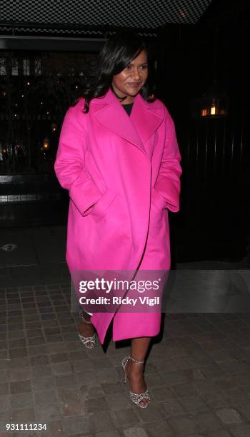 Mindy Kaling seen on a night out at Chiltern Firehouse after appearing on The One Show on March 12, 2018 in London, England.