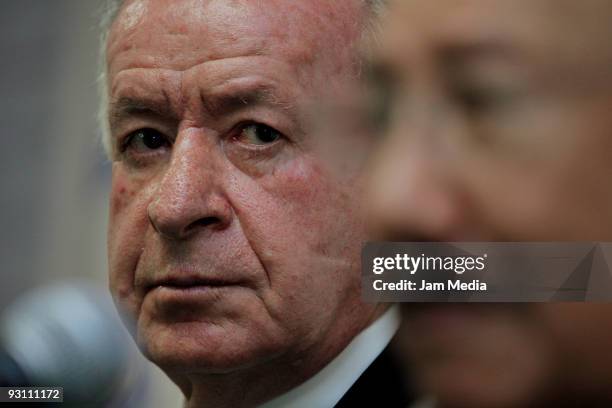 Aaron Padilla, President of the Referees' Comission and Arturo Yamasak during the lauch of the 'Las Reglas del Futbol Ilustradas' book at CENCAP on...