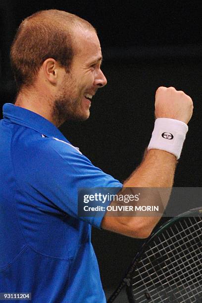 Belgium's Olivier Brasil's celebrates after defeating Brasil's Thomaz Bellucci during the semi final in Stockholm, October 24th, 2009 during the...